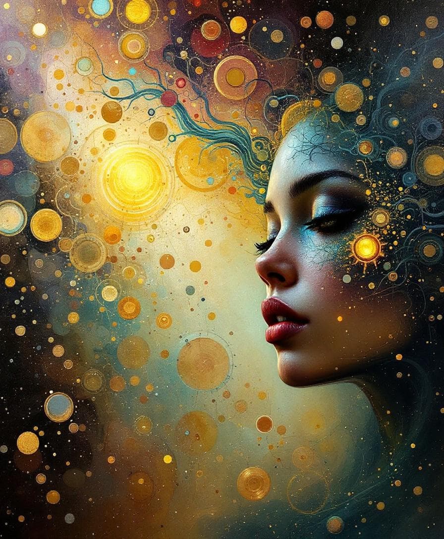 AI generated: Steampunk bio-morphic ethereal glow. Acrylic splash art, opaline pearlescent ink, translucent glaze....