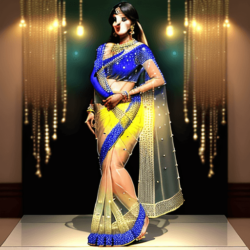 AI generated: Bold and gorgeous Indian mother wearing shiny  full body transparent saree, ultra realistic vision, ...