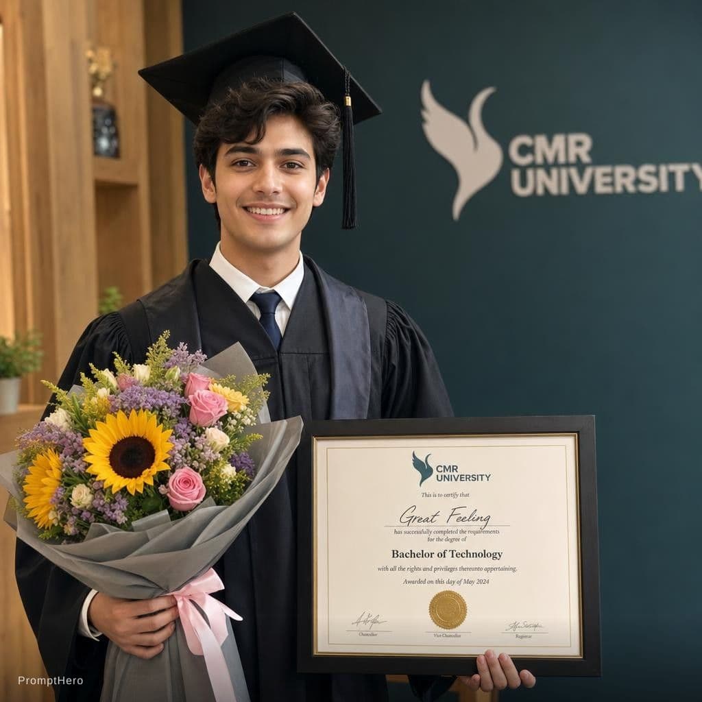 AI generated: A young boy, approximately 20-25 years old, is pictured. He is wearing a dark gray/black graduation ...