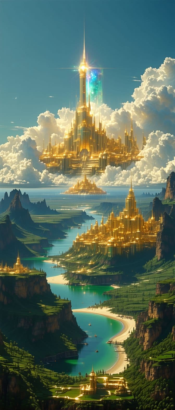 AI generated: heaven, massive golden city far off in distance,
Hyperrealistic. HDR .8k . Hyper details. 