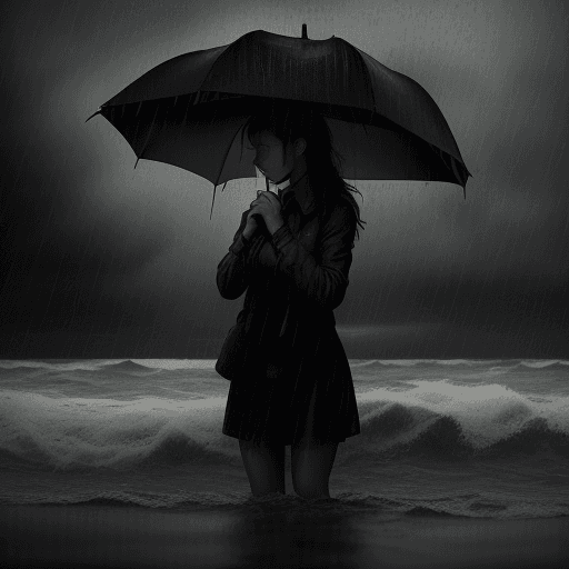 AI generated: In the midst of a heavy rainstorm on a dark, stormy night, a lone woman finds herself stranded in an...