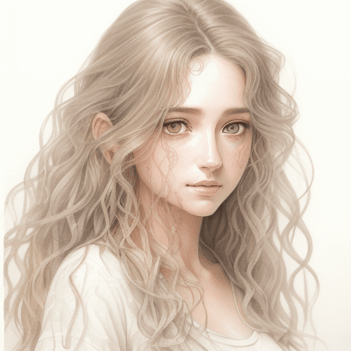 AI generated: light natural tones , pencil drawing , watercolor drawing, portrait of a woman with long curly hair ...