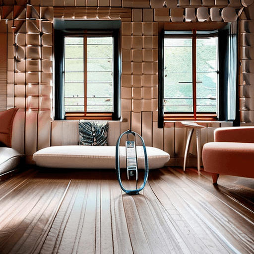 AI generated: High resolution photography interior design, dreamy sunken living room conversation pit, wooden floo...