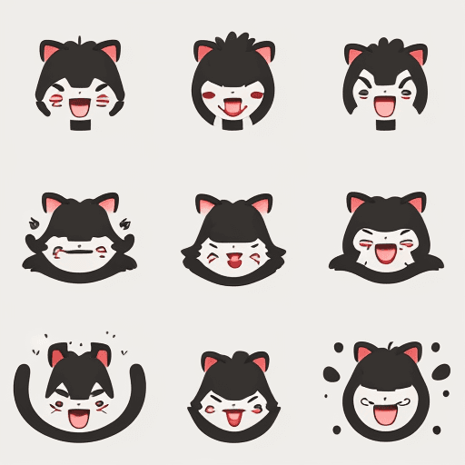AI generated: Icons, set of icons, animal world, animals, various poses and movements, various emotions. Joy, Ange...