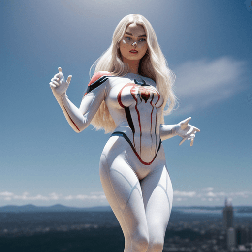 AI generated: Margot Robbie (Masterpiece, 4k resolution, ultra-realistic, very detailed), (White superhero theme, ...
