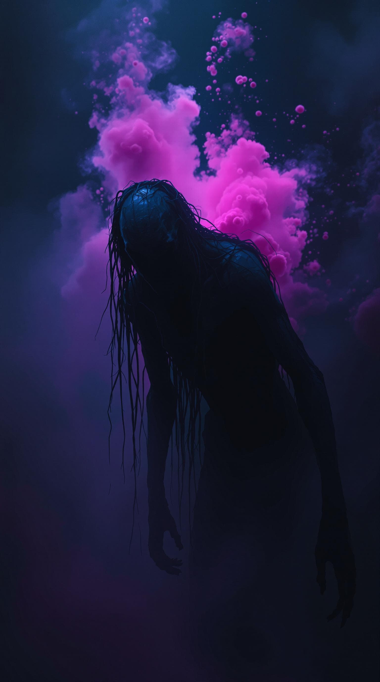 AI generated: The image depicts a dark, eerie figure emerging from a misty, dimly lit environment. The figure appe...