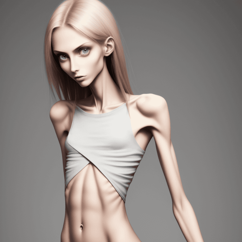 AI generated: extreme beautiful skinny face of skinny (almost anorexic) girl