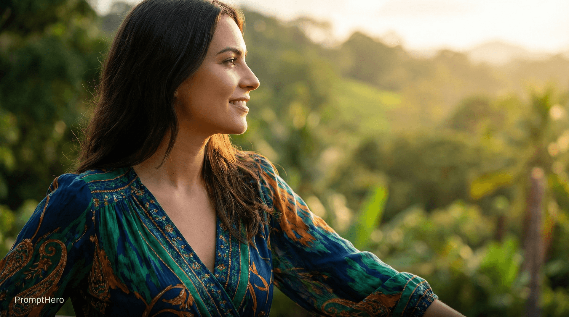 AI generated: woman, side view, slight smile, shot on a Canon A7