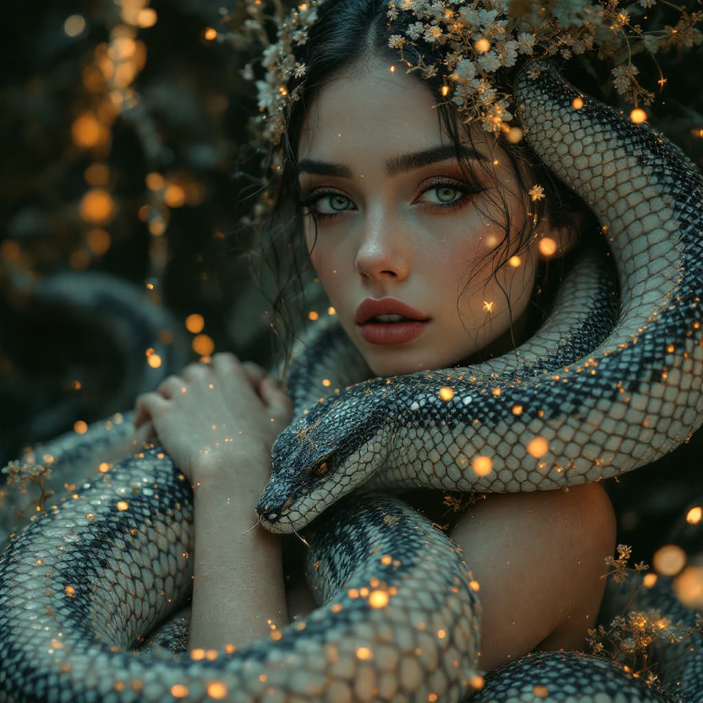 AI generated: a gorgeous ethereal woman with a snake body