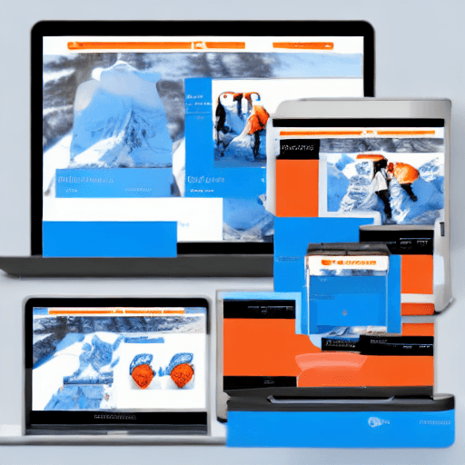 AI generated: UI/ux design for ski eshop website, the brand colours are light blue, white, red and orange the webs...