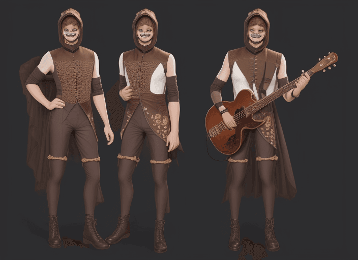 AI generated: Year 2100 minstrel outfit

