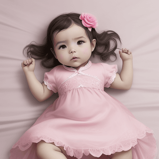 AI generated: Una bebé china, de 3 meses, con un vestido rosado, en un cuarto con paredes con dibujos de rosas