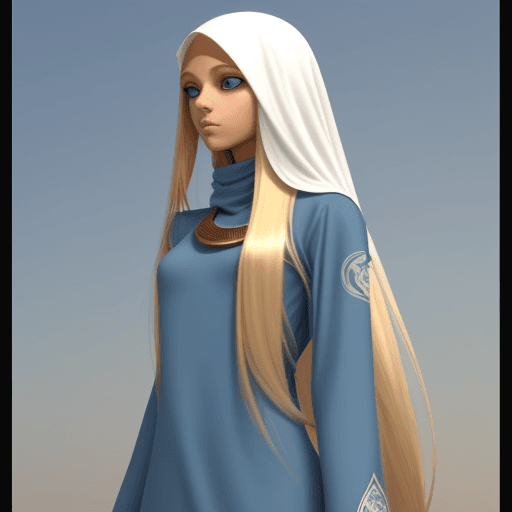 AI generated: islamic skraft bleu eye long blonde hair long thin girl