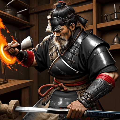 AI generated: blacksmith ,hammer, create samurai