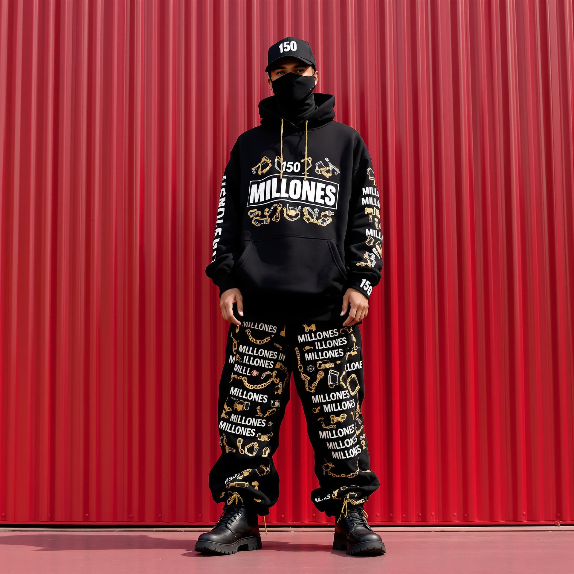 AI generated: MILITARY THEME WEARING. A FACE MASK , BLACK OS STYLE capturing a casual yet stylish vibe, a figure i...
