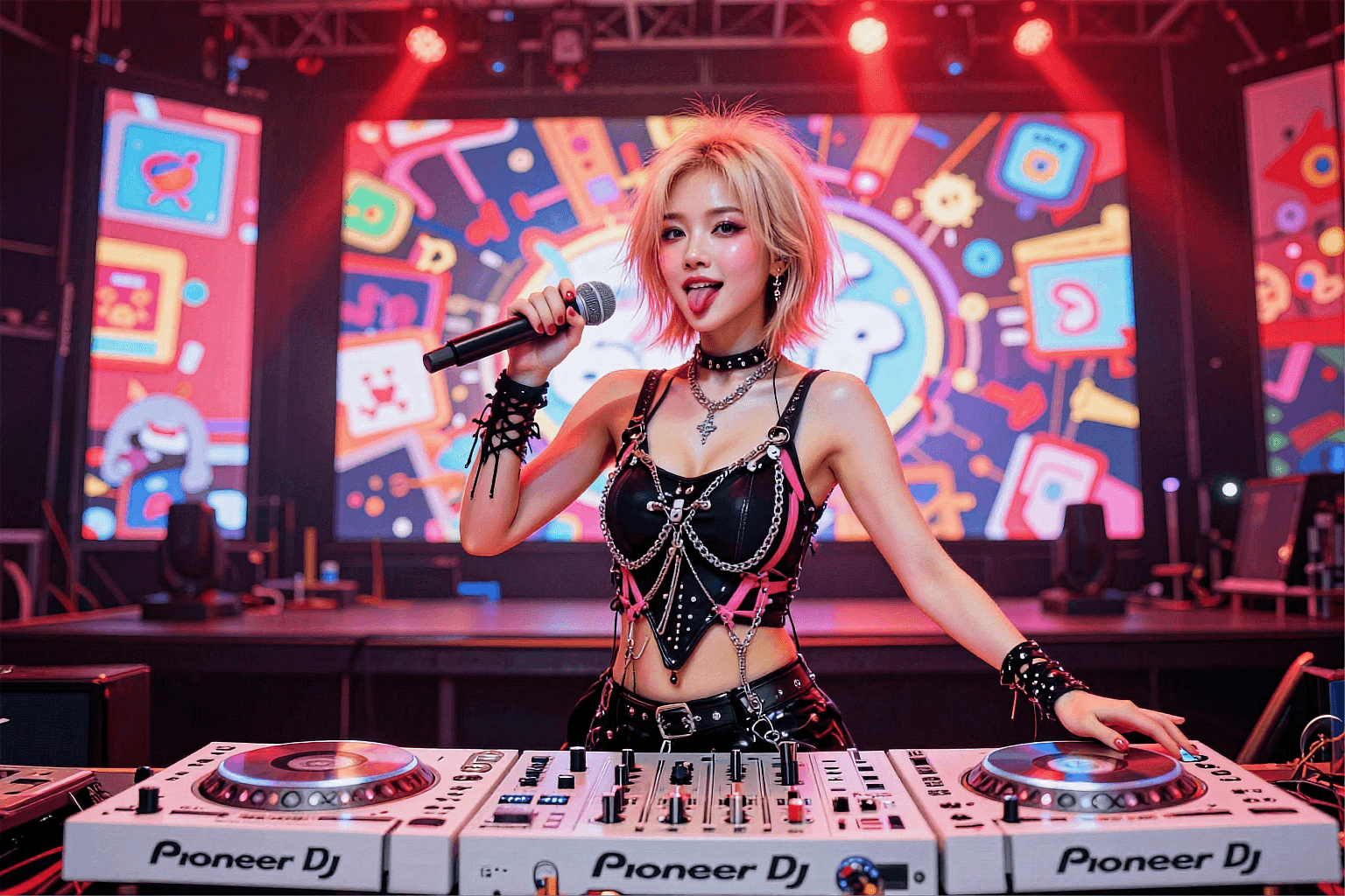 AI generated: A highly detailed, photorealistic, cinematic wide-angle action shot of a stunning young blonde Asian...