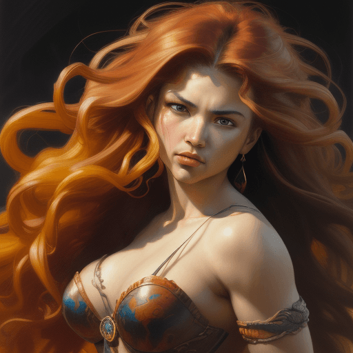 AI generated: Colour oil on canvas image in the form of a woman with flowing hair, in the style of Rembrandt, high...