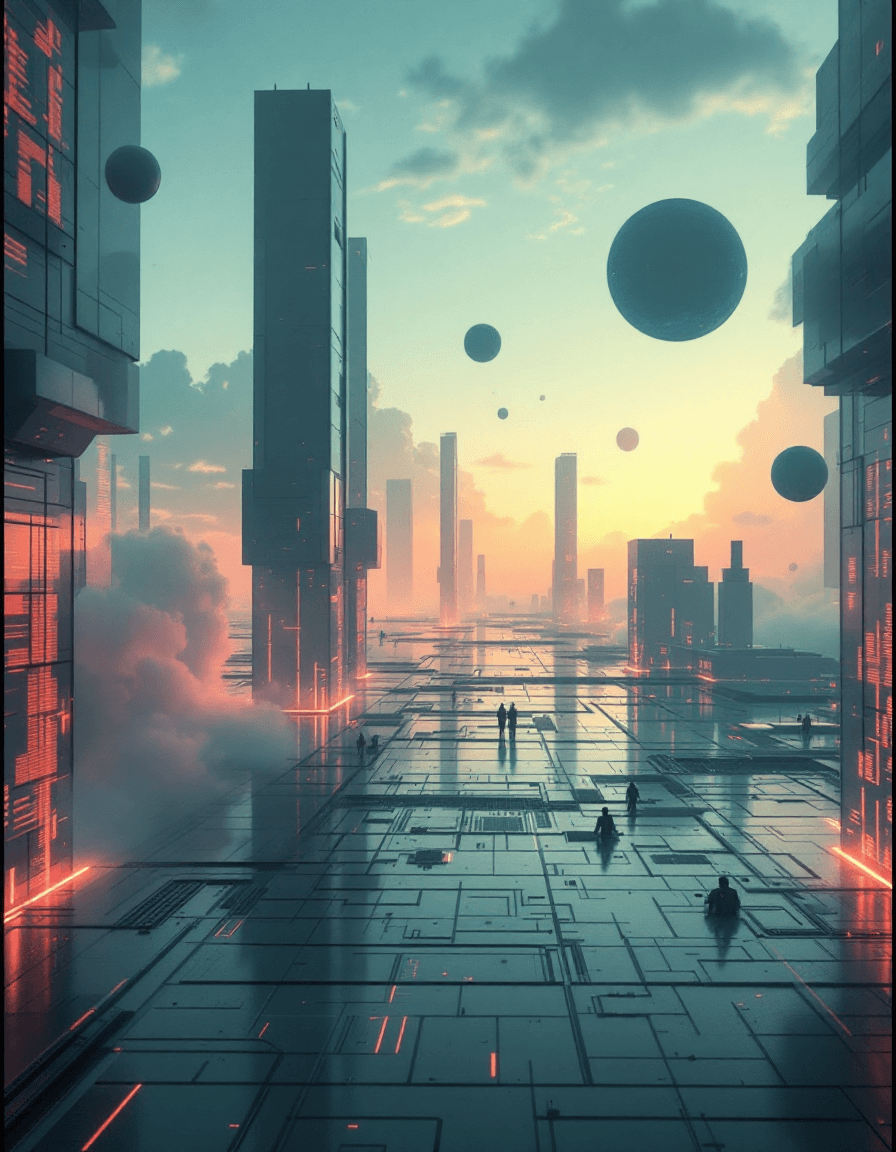 AI generated: A random strange image of a futuristic scenario in the style of Futuristic Grid Aesthetics employing...