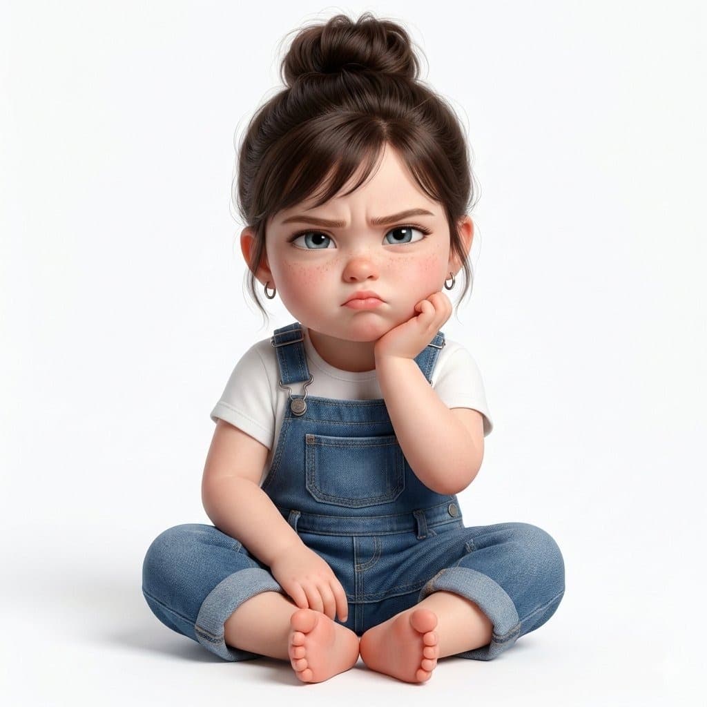 AI generated: Create a super cute, hyper-realistic 3D render of a toddler girl who is a younger version of the per...