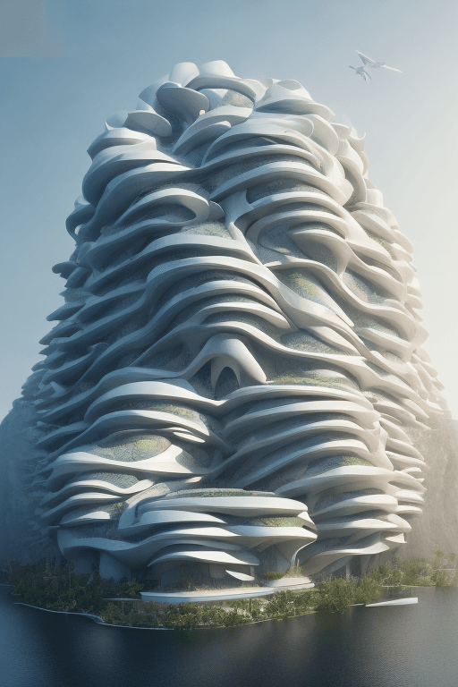 AI generated: A architectural exterior 3D rendering photorealistic visualization of a building inspired on the lay...