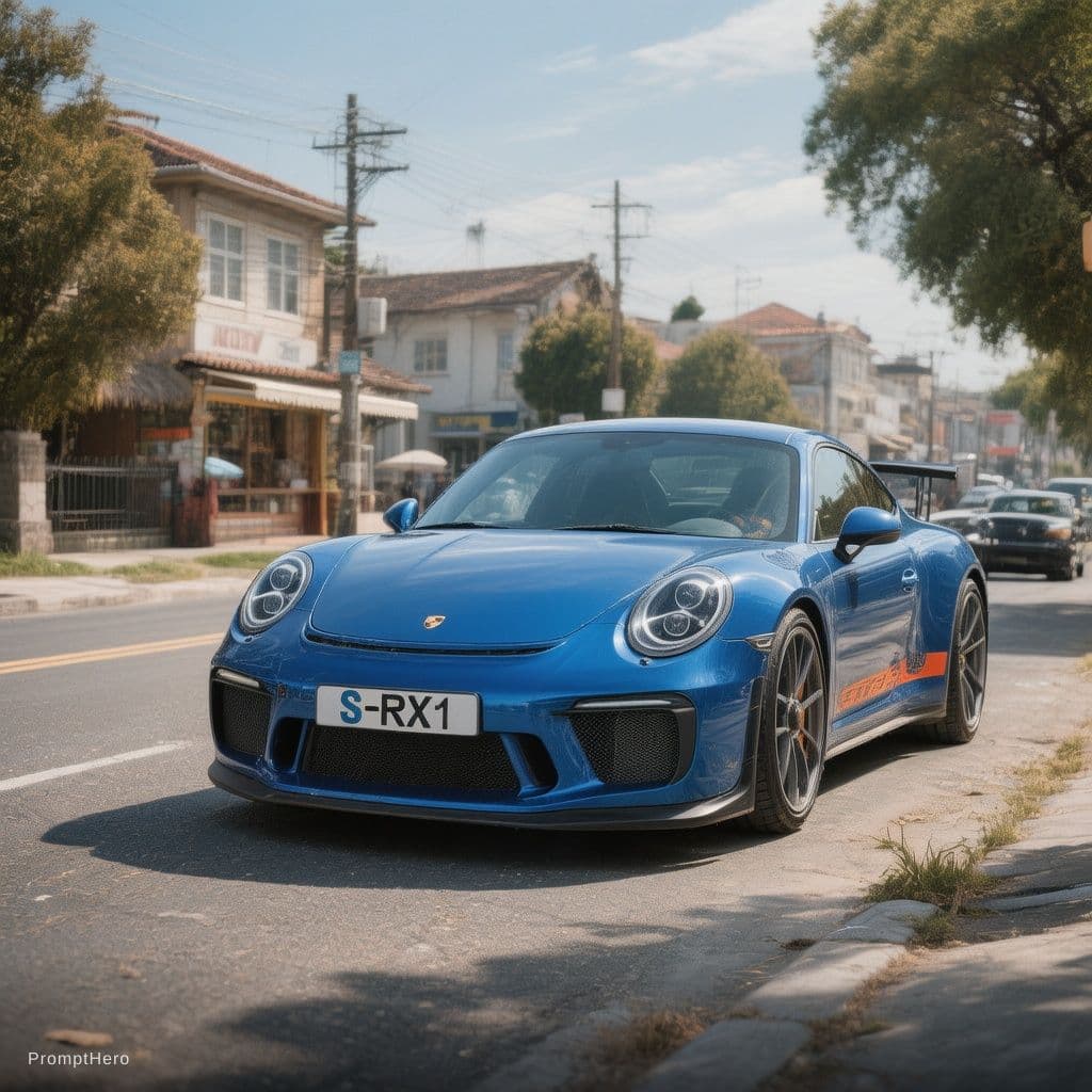 AI generated: Blue Porsche car GT-R moving in the street
And huge blue shadow fade
Like world of blue
Every thing ...