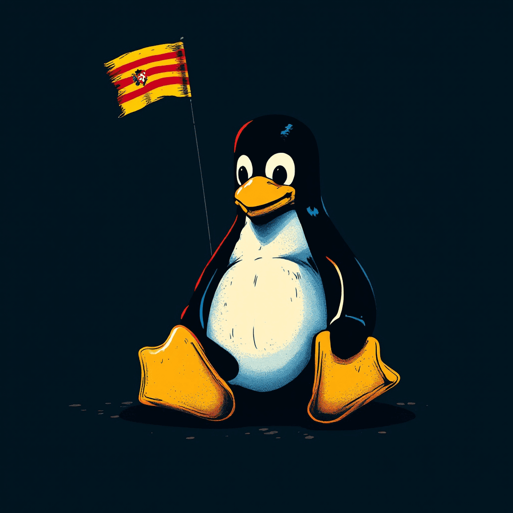 AI generated: linux tux with catalan flag