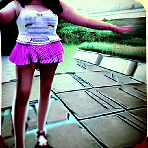 AI generated: Two nerdy, alternative girls in short skirt holding hands cleavage slim glasses 