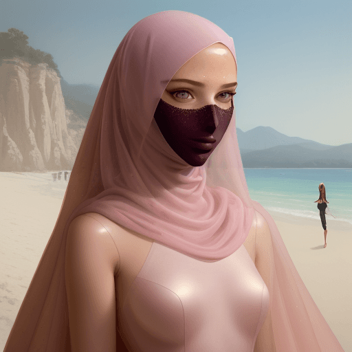 AI generated: a painting of a woman in pink Niqab, featured on artgerm, vogue journal cover, bill lowe gallery, su...