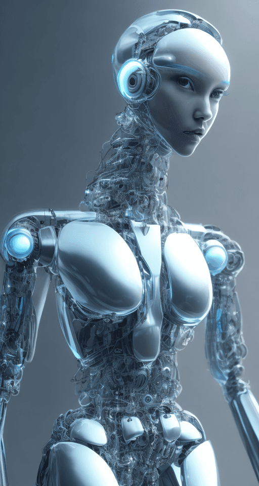 AI generated: Transparent Elegant Anime Futuristic Android Humanoid Robot, Cyberpunk Artificial Intelligence Movie...