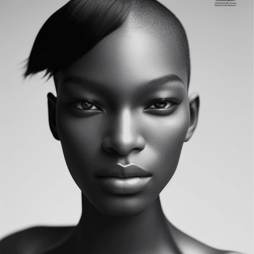 AI generated: fashion editorial photo of black short hair supermodel model in grey blaze standing in the house. I-...
