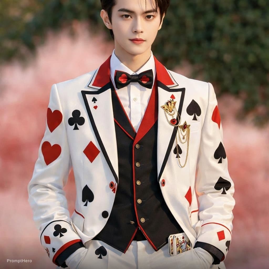 AI generated: change his clothes into like cards clothes 