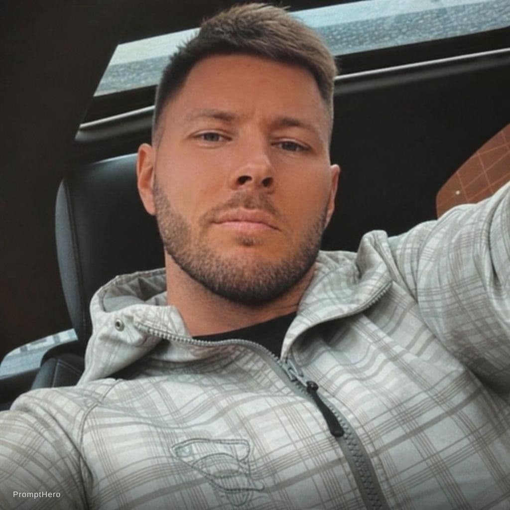 AI generated: Him, posing, handsome, selfie, low quality