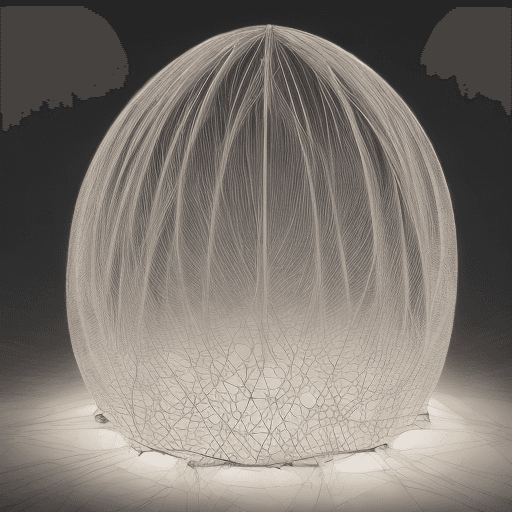 AI generated: "Behold a marvel of design—an egg-shaped tent structure that emanates a soft glow. Crafted from alum...