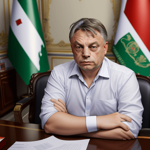 AI generated: Viktor Orban in his office, a Hungarian flag in the background