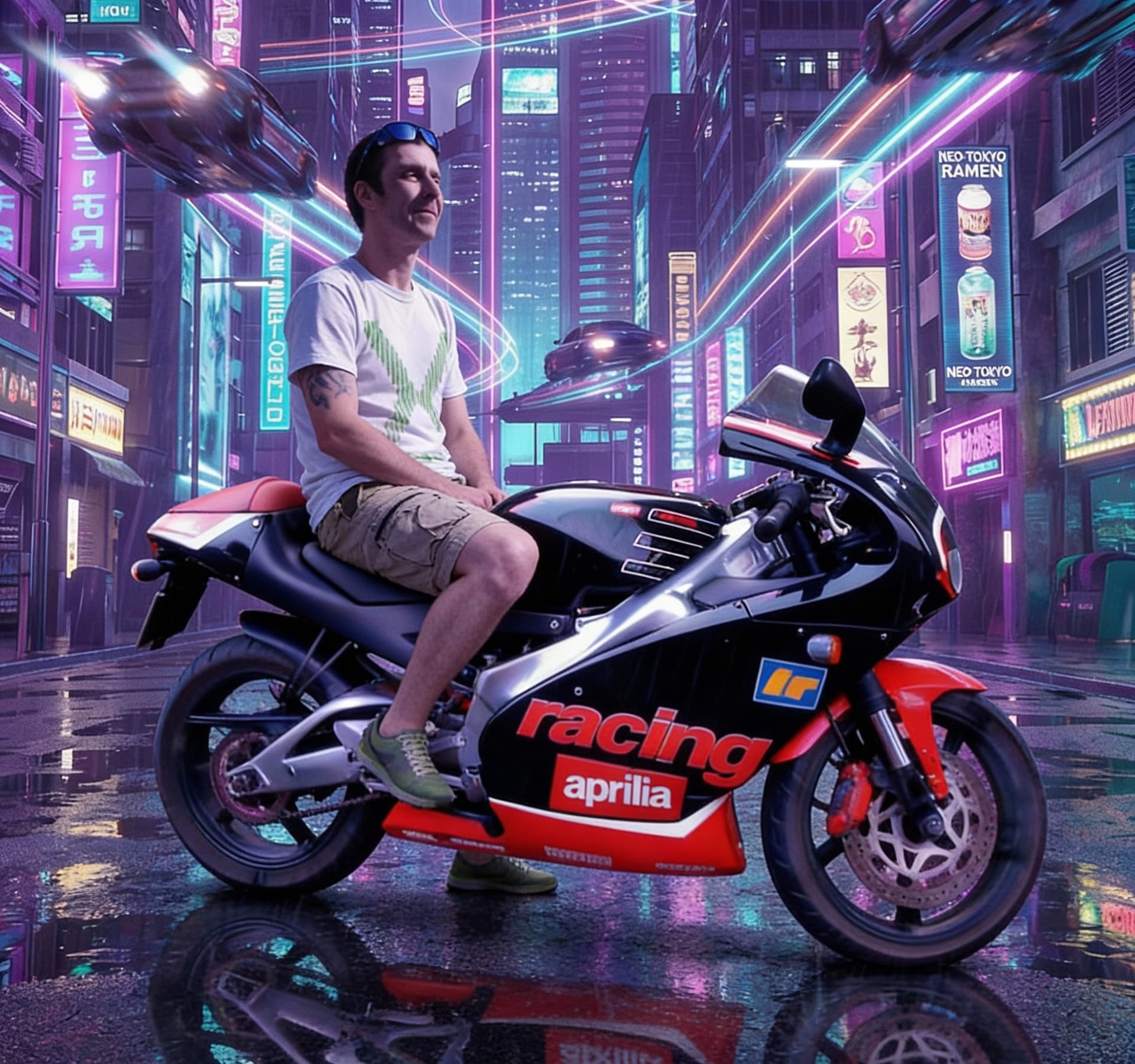 AI generated: A man zits on superbaik