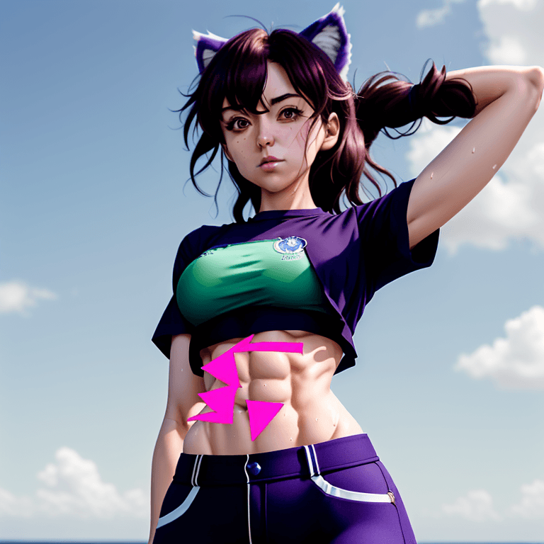 AI generated: <lora:Michiru-LoRA:1> michiru_kagemori, michiru, furry, anthro, midriff, navel, (abs:0.3), wind, shi...