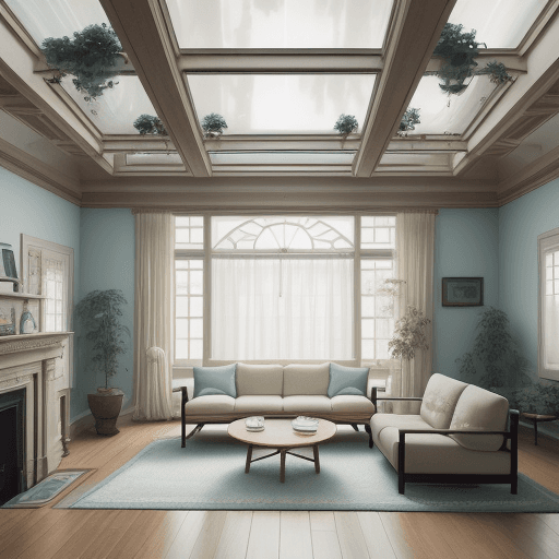 AI generated: High resolution photography interior design, dreamy sunken living room conversation pit, wooden floo...