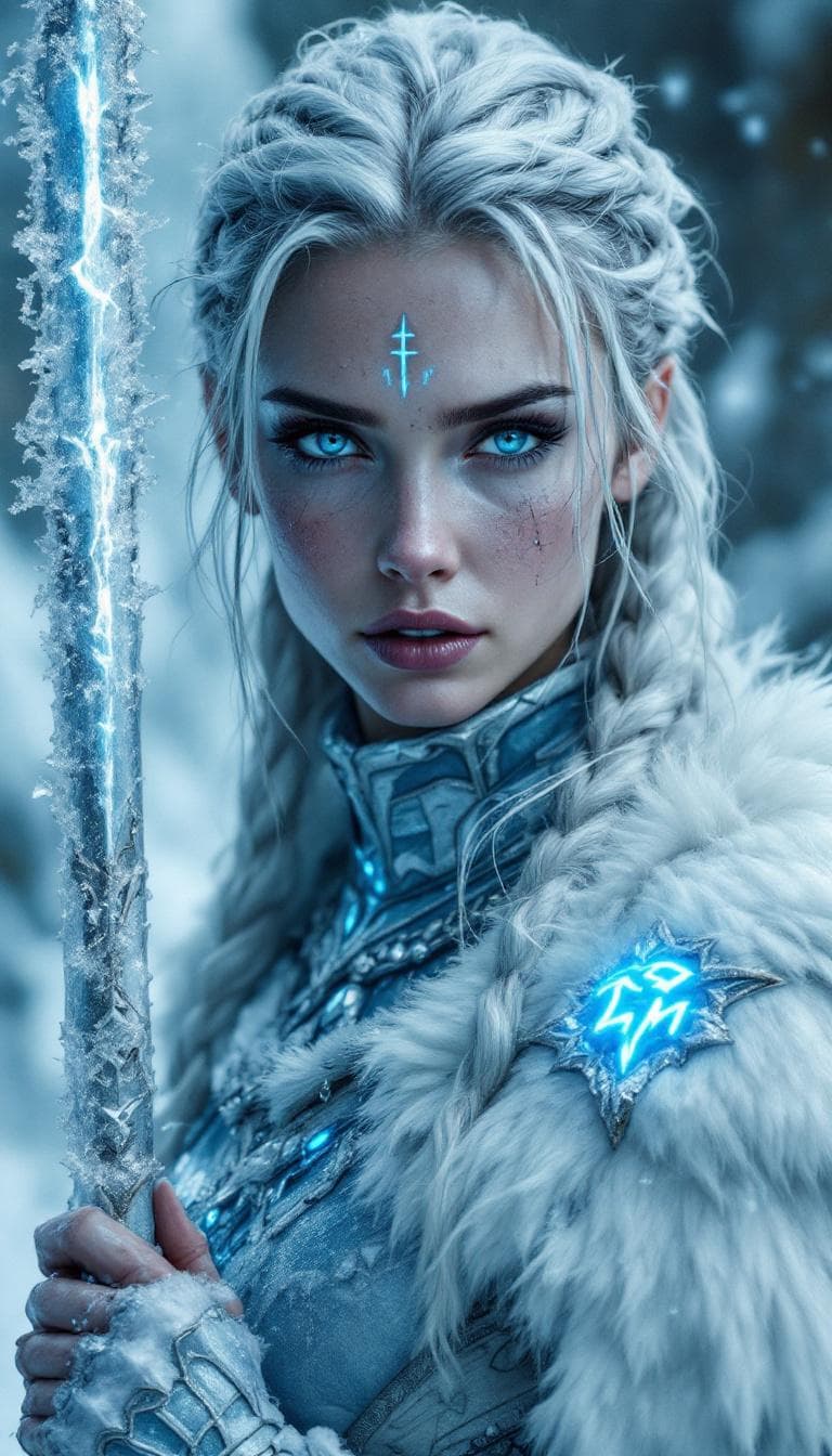 AI generated: Incredibly beautiful Norwegian with blue eyes, beautiful blue eyes, with perfect iriseslong eyelashe...