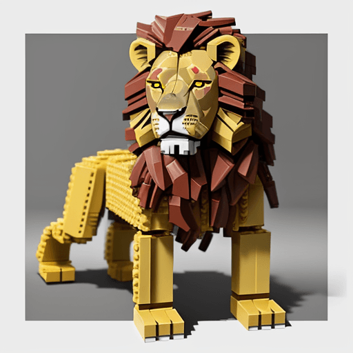 AI generated: lion all parts will be created by lego full body