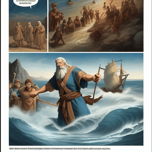 AI generated: Moses and his followers cross the sea comic art comic art 