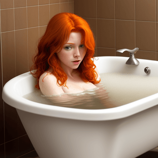 AI generated: a women, ginger hair, pissing, bath