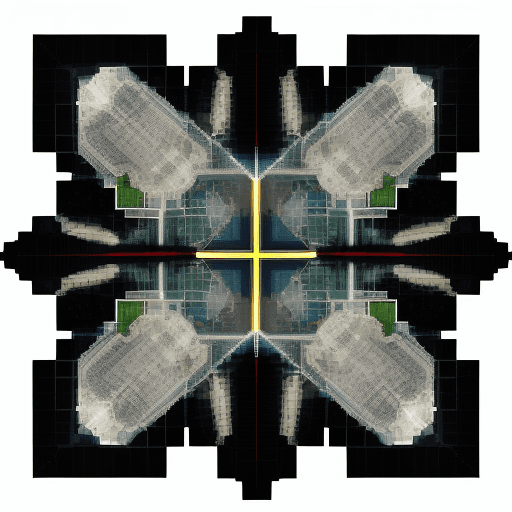 AI generated: abstract image of architecture and fourth revolution technology with pixelated squares