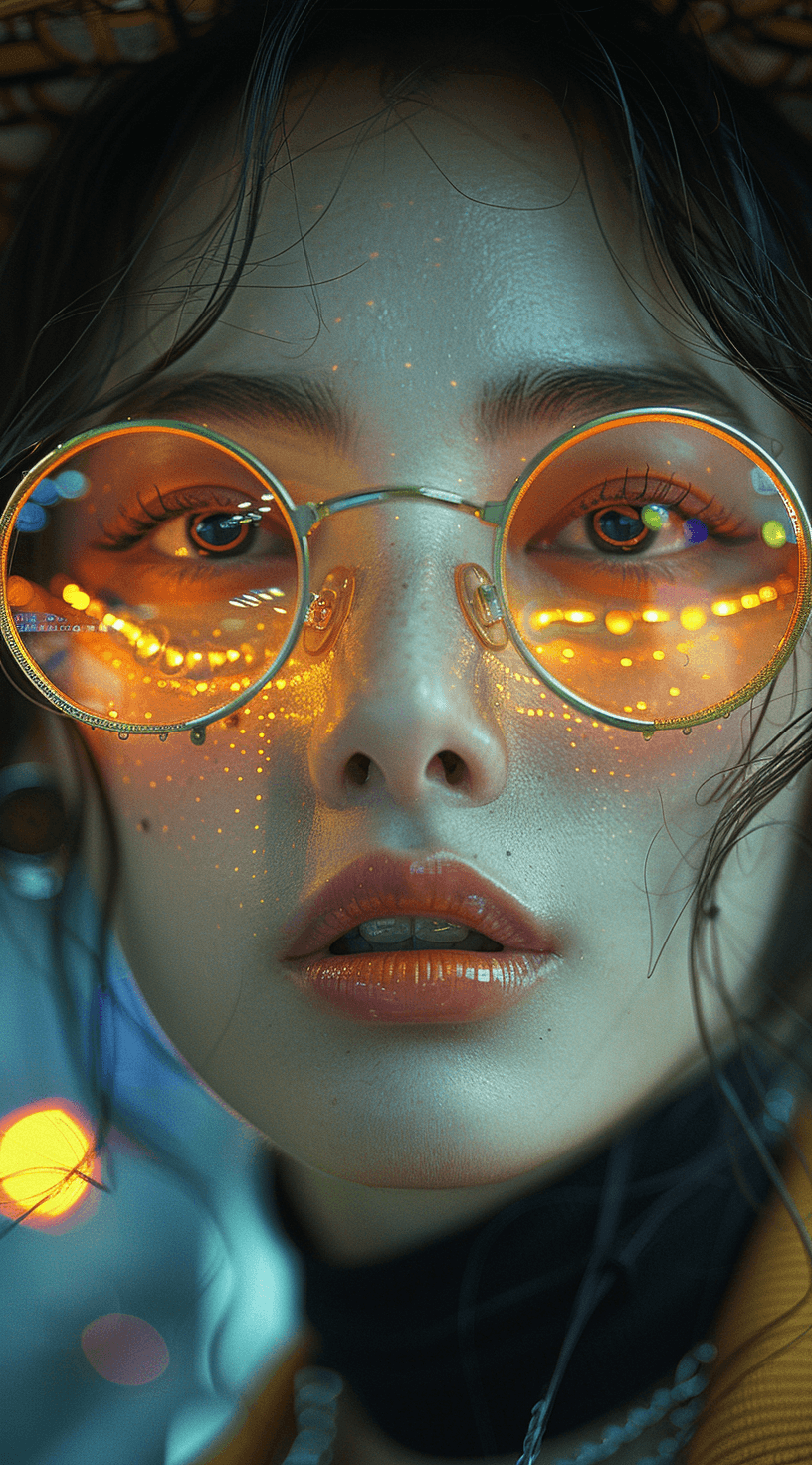 AI generated: woman in steampunk street fashion, city lights, night, goggles, yoko yamashita, in the style of futu...