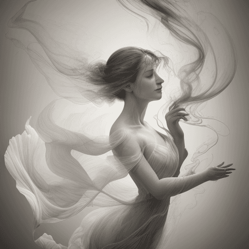 AI generated: smoke sculpture portrait of a woman, in the style of flowing fabrics, delicate ink washes, dance, ju...