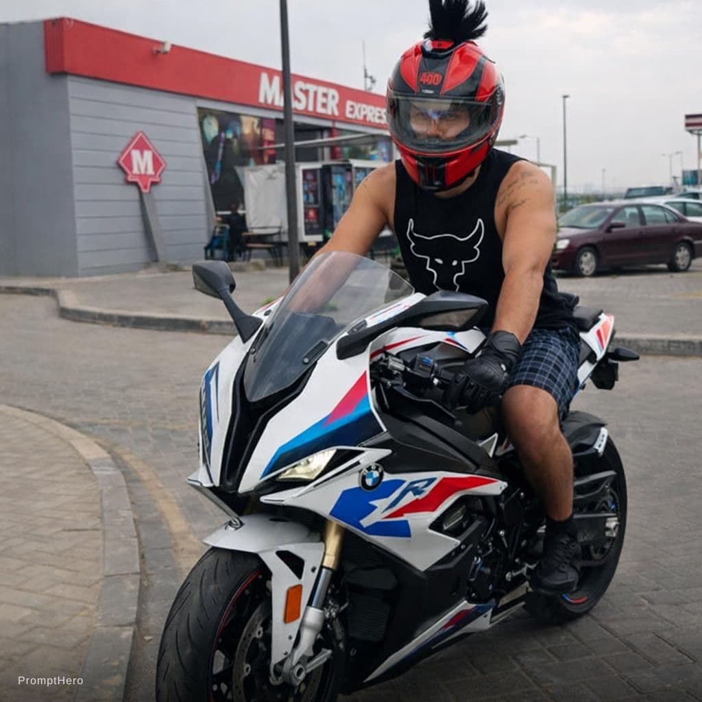 AI generated: Add the biker on the bike in the road uploaded