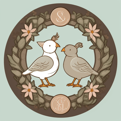 AI generated: Circle logo

Above the Initials: Two birds on a branch.

Around the Initials: Branches, leaves and f...