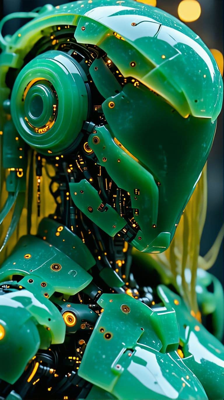 AI generated: Carved jade female cyborg demons, different full body model position, visible breast plate, high det...