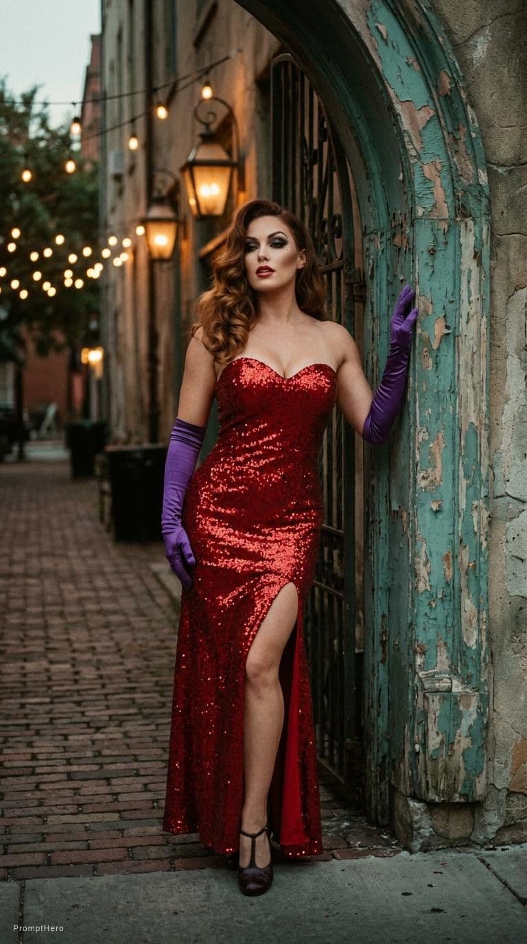 AI generated: Jessica Rabbit beautiful charismatic girl,athletic body, gorgeous figure, interesting shapes, full b...