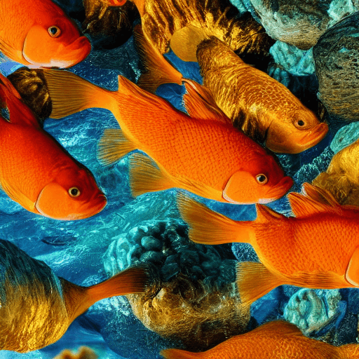 AI generated: highly detailed photo of beautiful five colorful gold fish under water, five fish, hyper realistic, ...