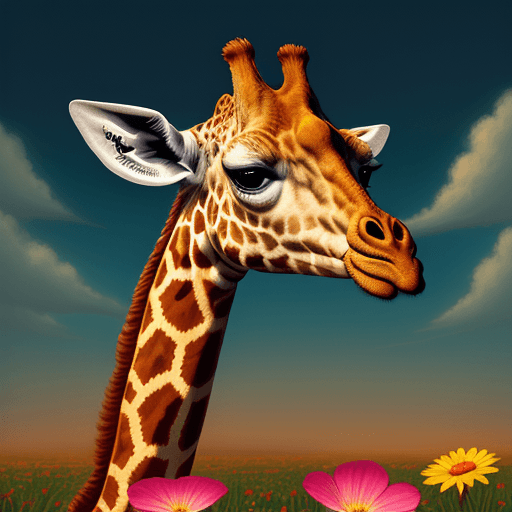 AI generated: giraffe in flowers by artist arne thun, in the style of natalia rak, 8k resolution, vintage aestheti...